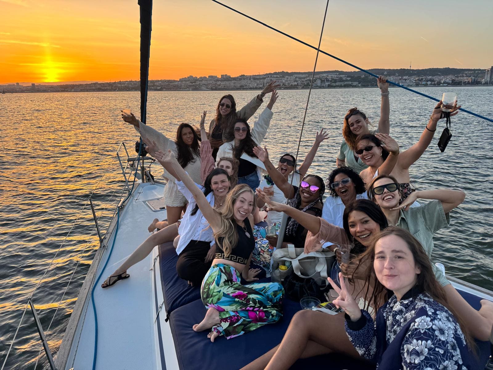 Group of women on yacht on RoamCircle Group Tour